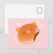 かわいい桜とあんぱん熊の描かれたパン屋さんの花 ポストカード (正面/裏面)