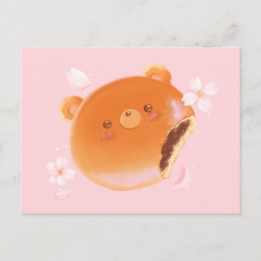 かわいい桜とあんぱん熊の描かれたパン屋さんの花 ポストカード (正面)