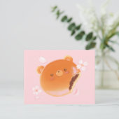かわいい桜とあんぱん熊の描かれたパン屋さんの花 ポストカード (スタンド正面)