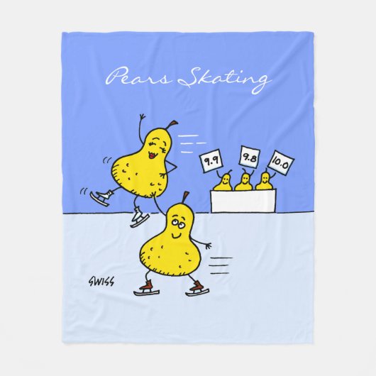 かわいい梨のペアスケートで滑る漫画姿スケーター フリースブランケット (正面)