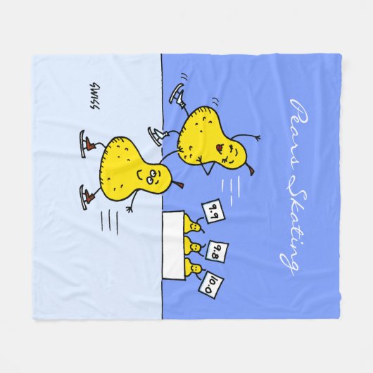 かわいい梨のペアスケートで滑る漫画姿スケーター フリースブランケット (正面(横))