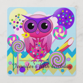 かわいい棒つきキャンデーのフクロウのカスタムな誕生日のパーティの招待状 招待状