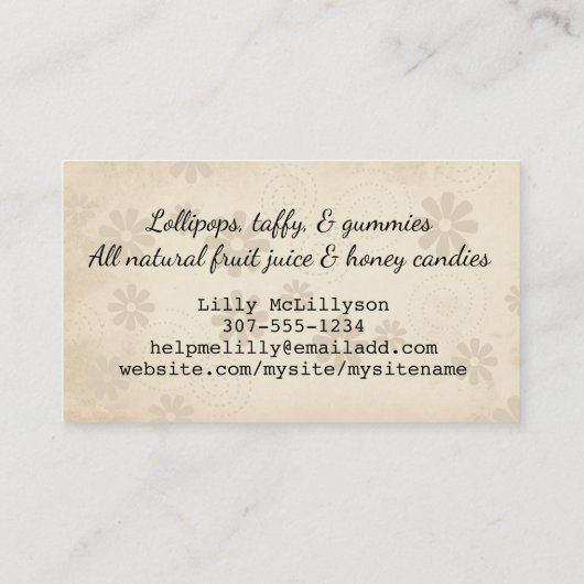 かわいい棒つきキャンデーはキャンディ作りのビジネスに友達を産む 名刺 (裏面)