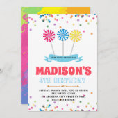 かわいい棒つきキャンデー誕生日パーティーの招待 招待状 (正面/裏面)