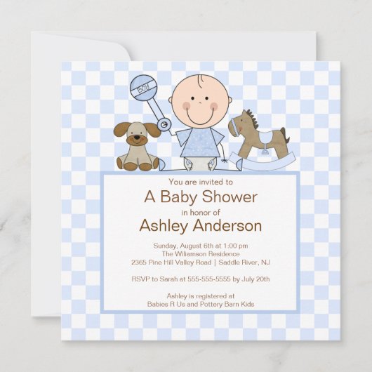 かわいい棒の姿の男の子のベビーシャワー 招待状 (正面)