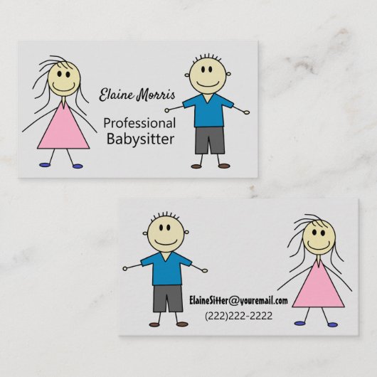 かわいい棒の男の子および女の子の子供のベビーシッター 名刺 (正面/裏面)