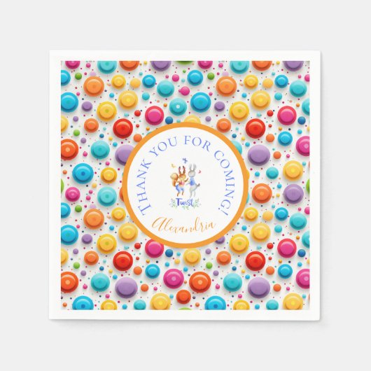 かわいい森うさぎカラフル水玉模様N スタンダードカクテルナプキン (正面)
