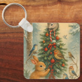 かわいい森のうさぎのクリスマス コーシーな冬の キーホルダー (正面)