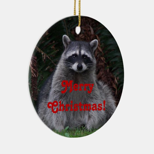 かわいい森のアライグマのクリスマス セラミックオーナメント (右)