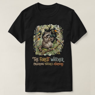 かわいい森のアライグマの野鳥観察イラスト Tシャツ