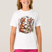 かわいい森のウサギとキツネの女の子 Tシャツ (正面)
