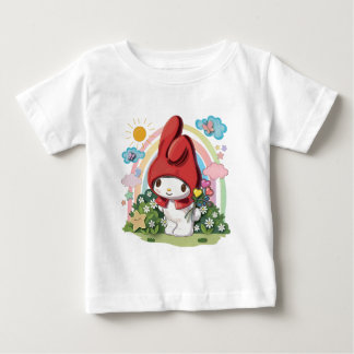 かわいい森のウサギと花のベビーTシャツ ベビーTシャツ