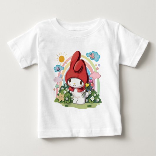 かわいい森のウサギと花のベビーTシャツ ベビーTシャツ (正面)