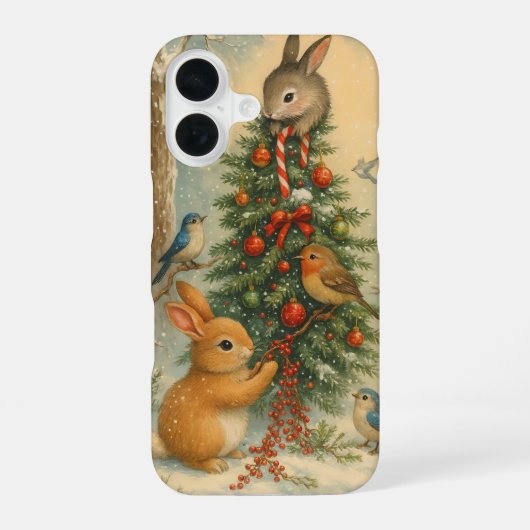 かわいい森のウサギのクリスマス コーディネート 冬 iPhone 16ケース (裏面)