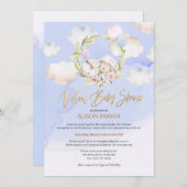 かわいい森のウサギの花の青い仮想シャワー 招待状 (正面/裏面)