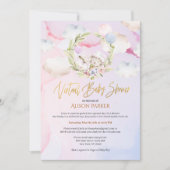 かわいい森のウサギ フラワーピンク バーチャルシャワー 招待状 (正面)