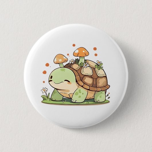 かわいい森のカメ コテージコア カワイイ デザイン 缶バッジ (正面)
