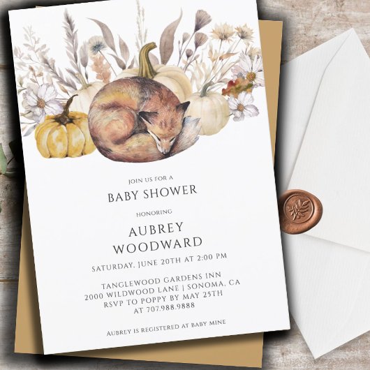 かわいい森のキツネとカボチャの秋 招待状