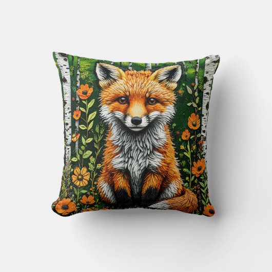 🦊🌲 かわいい森のキツネのインテリアギフト ✨ クッション (正面)