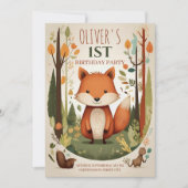 かわいい森のキツネの森の最初の誕生日パーティー 招待状 (正面)