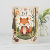 かわいい森のキツネの森の最初の誕生日パーティー 招待状 (スタンド正面)