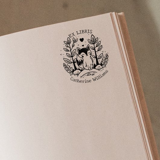 かわいい森のキツネ、図書館 Ex Libris ラバースタンプ