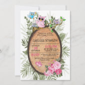 かわいい森のフクロウたちのベビーシャワー  招待状 (正面)