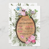 かわいい森のフクロウたちのベビーシャワー  招待状 (正面/裏面)