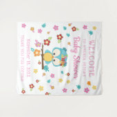 かわいい森のフクロウと花の赤ちゃん女の子ベビーシャワー タペストリー (正面(横))