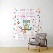 かわいい森のフクロウと花の赤ちゃん女の子ベビーシャワー タペストリー (インサイチュ)