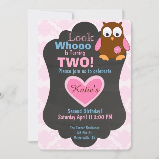 かわいい森のフクロウの誕生日招待状 招待状 (正面)