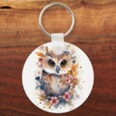 かわいい森のベビーフクロウと花子供部屋 キーホルダー (正面)