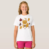 かわいい森のリスとどんぐりの水彩キッズ Tシャツ (正面フル)