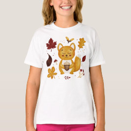 かわいい森のリスとどんぐりの水彩キッズ Tシャツ