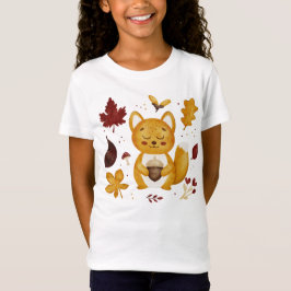 かわいい森のリスとどんぐりの水彩キッズ Tシャツ