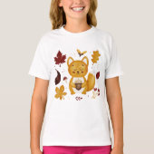 かわいい森のリスとどんぐりの水彩キッズ Tシャツ (正面)