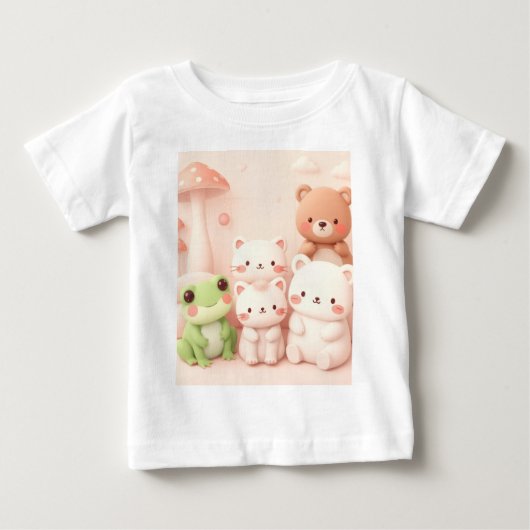 かわいい森の仲間たち クマ カエル うさぎの保育園 ベビーTシャツ (正面)