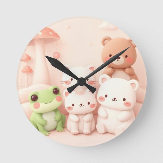 かわいい森の仲間たち クマ カエル ウサギの保育園 ラウンド壁時計 (正面)