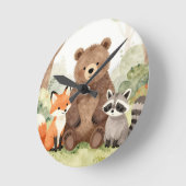 かわいい森の仲間たち クマ キツネ ラッパー 水彩 ラウンド壁時計 (傾斜)