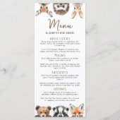 かわいい森の仲間たち　森林の動物たち ベビーシャワー メニュー (正面)