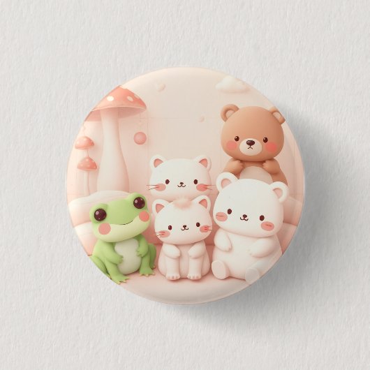 かわいい森の仲間たち 熊とカエルとウサギの保育園 缶バッジ (正面)