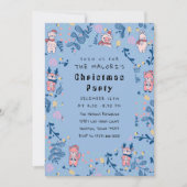 かわいい森の仲間たち 青い冬の森のパターン 招待状 (正面)