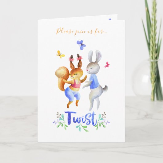 かわいい森の動物うさぎたち1st誕生日水玉模様 招待状 (正面)