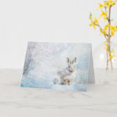 かわいい森の動物うさぎ雪あいさつ カード (黄色い花)