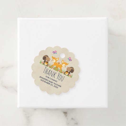 かわいい森の動物お洒落漫画の赤ちゃんシャワー フェイバータグ (インサイチュ)