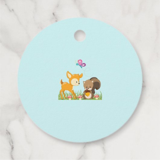 かわいい森の動物お洒落漫画の赤ちゃんシャワー フェイバータグ (裏面)