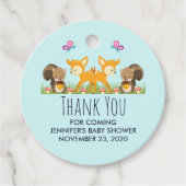 かわいい森の動物お洒落漫画の赤ちゃんシャワー フェイバータグ (正面)