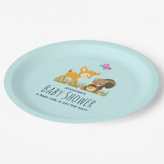かわいい森の動物お洒落漫画の赤ちゃんシャワー ペーパープレート (アングル)