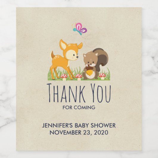 かわいい森の動物お洒落漫画の赤ちゃんシャワー ワインラベル (シングルラベル)