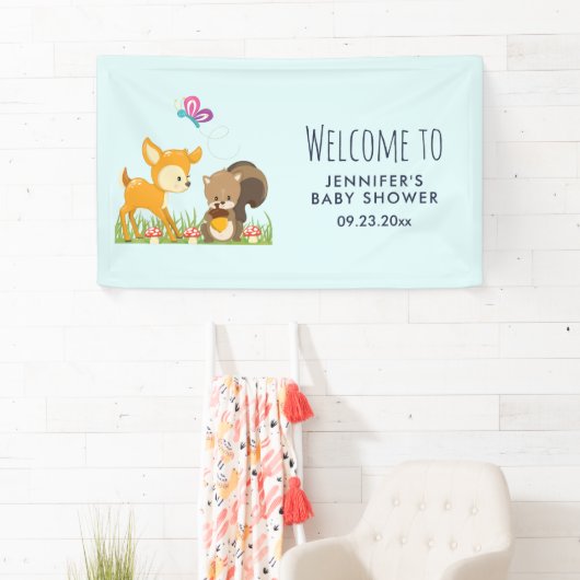 かわいい森の動物お洒落漫画の赤ちゃんシャワー 横断幕 (インサイチュ)